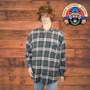 Eddie Bauer Dark Green/White Button Down Flannel Large